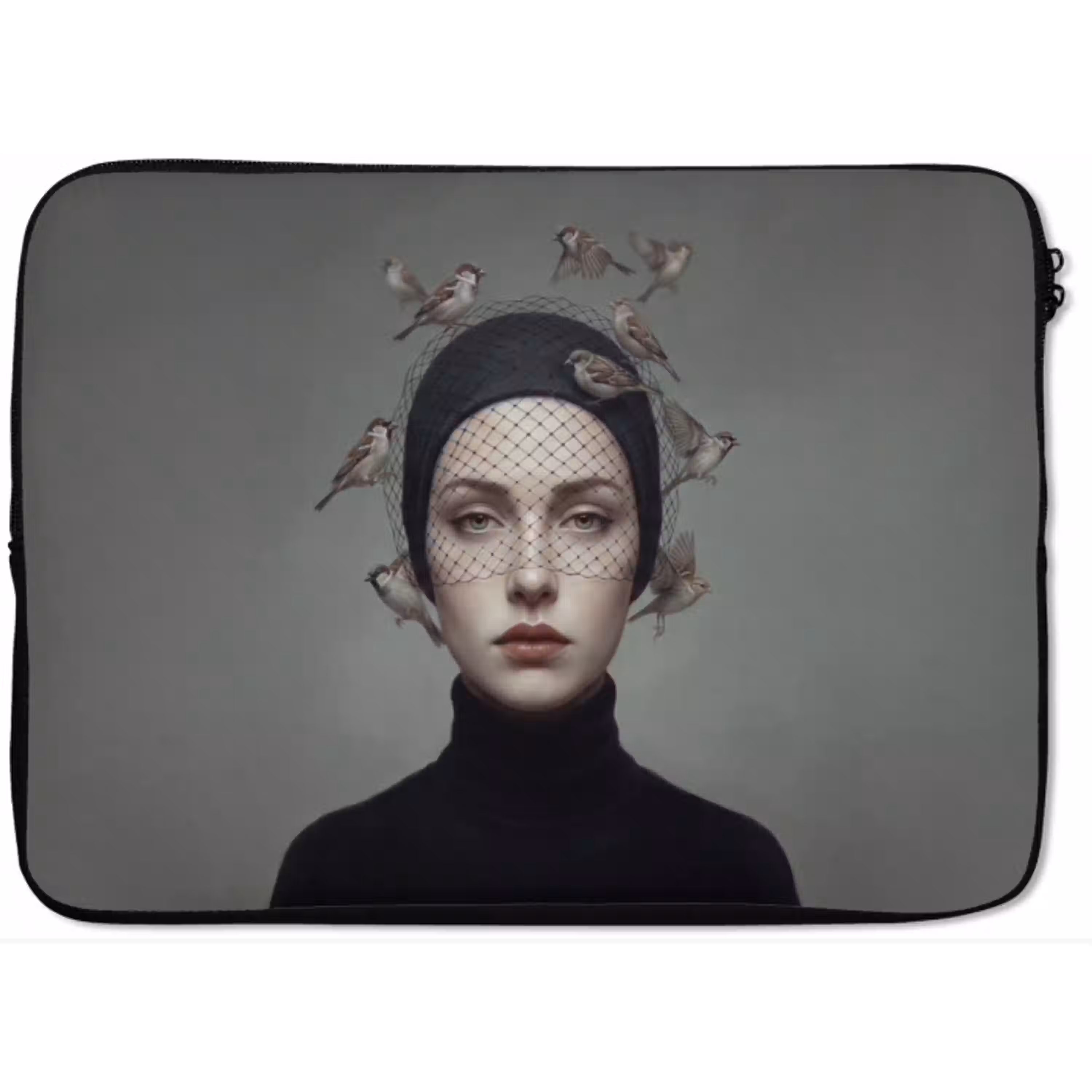 Portret - Vogels - Zwart laptophoes neopreen klein -zkaufland3dotto