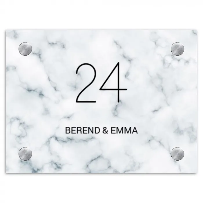 Lichtblauw marmer - Klassiek Naambord Rechthoek middel -3d