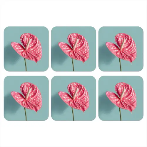 Blad - Anthurium - Stippen - Roze onderzetter kurk middel -3d