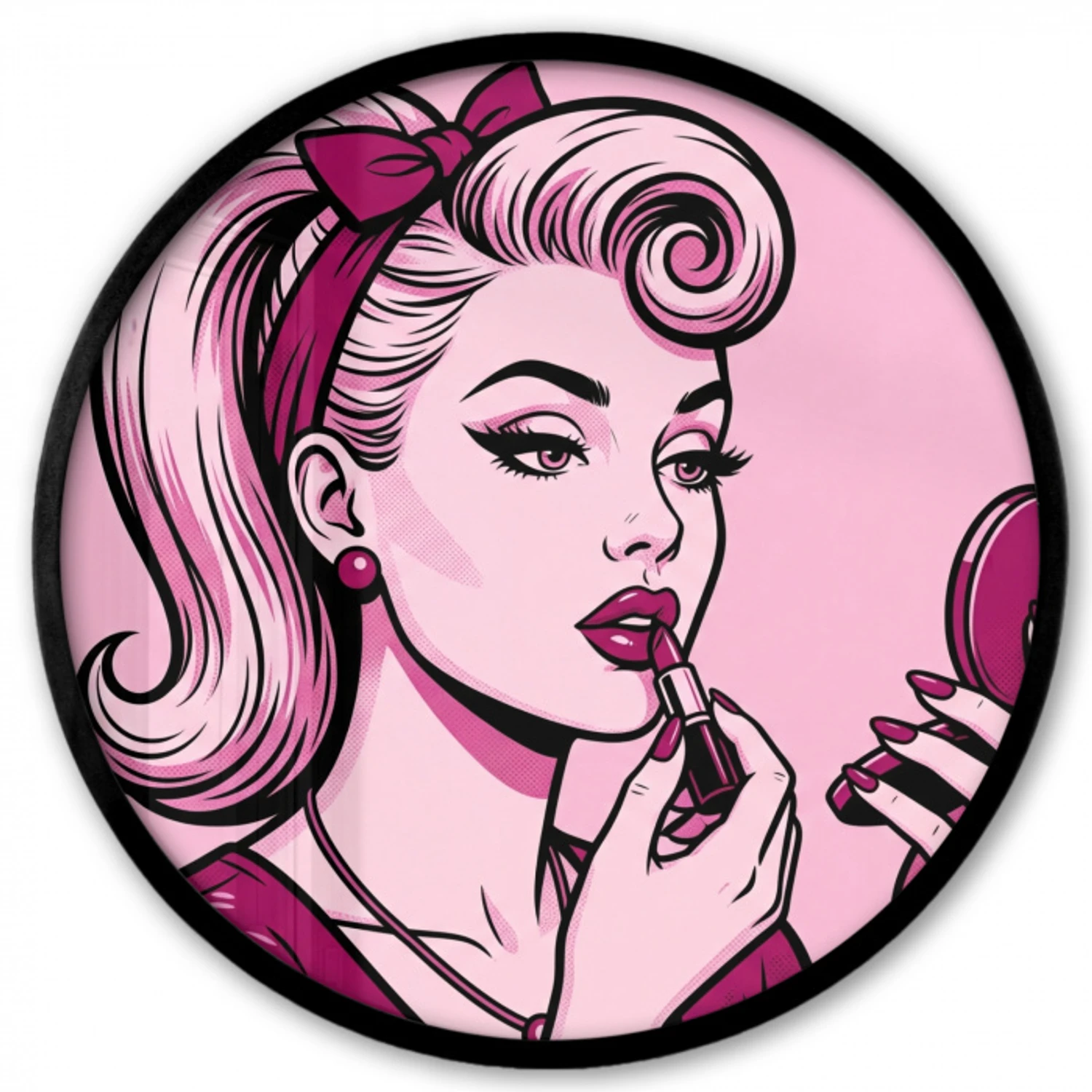 Vintage - Vrouw - Roze Fotolijst rond zonder passe partout klein -3d