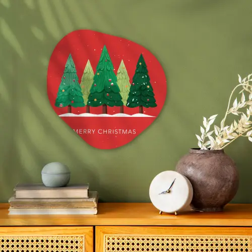 Minimalistisch - Kerstbomen - Rood - Sneeuw Wandcirkel Organisch Forex 3mm klein -sfeer2