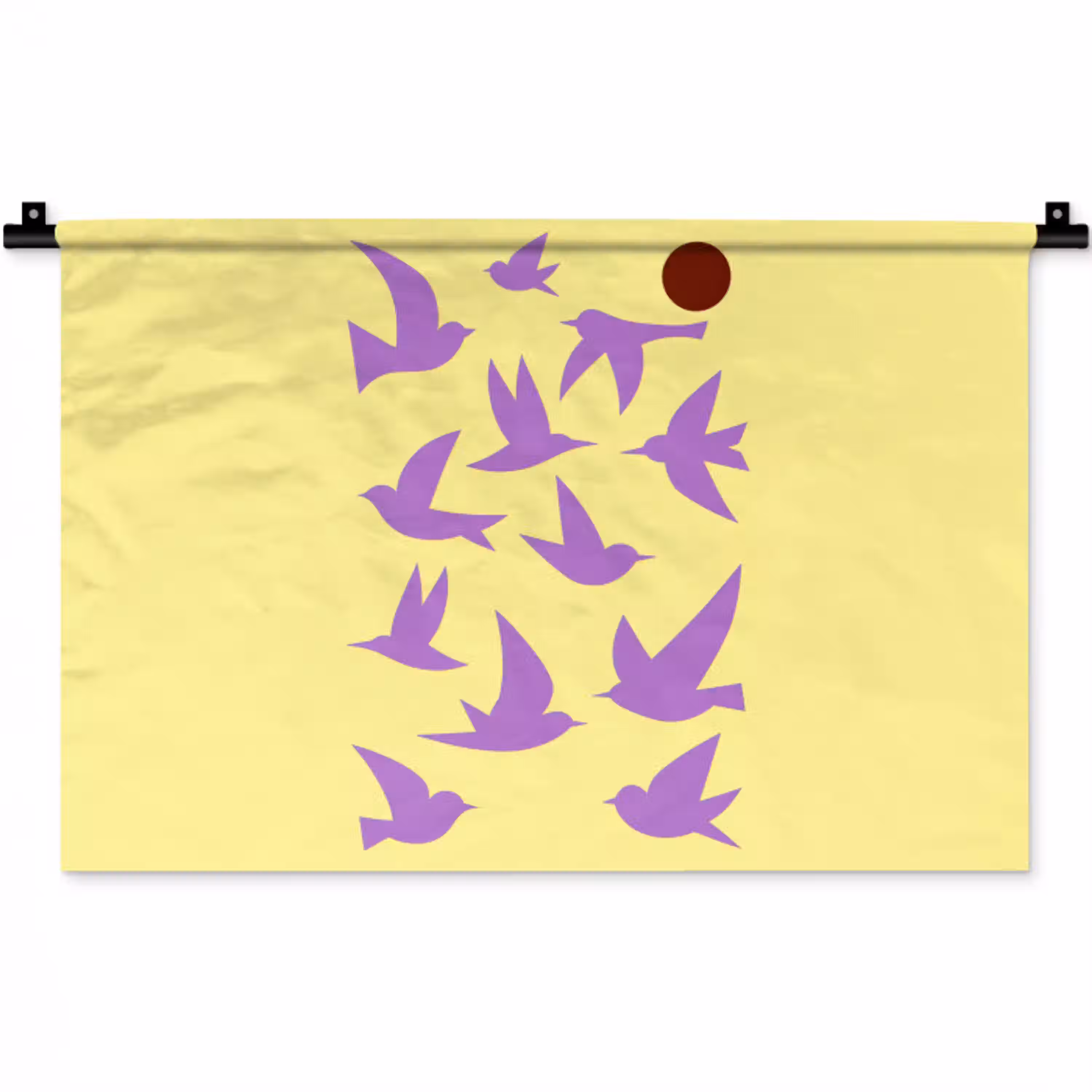Vogels - Cirkel - Geel - Beweging Wandkleed katoen klein -zz3d