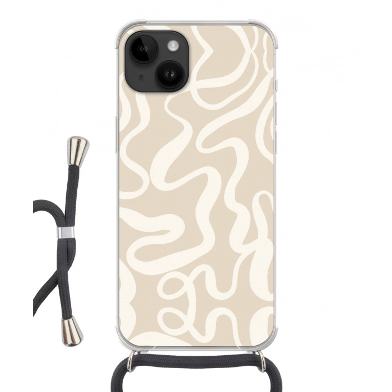 Lijnen - Abstract - Beige - Wit - Minimalistisch Crossbody Case iPhone 14 middel -3d