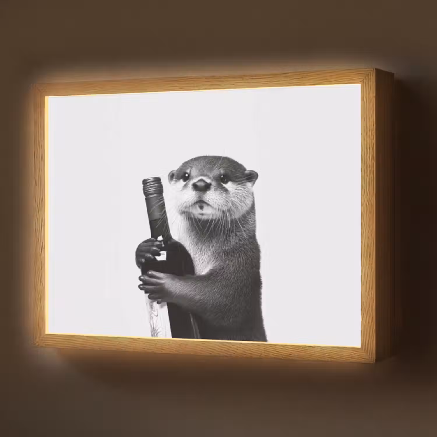 Lightbox - Wandlamp - Wijnfles - Otter - Zwart