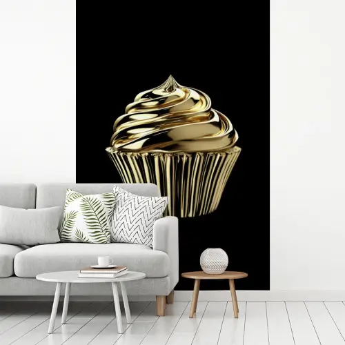 Cupcake - Eten - Goud - Zwart fotobehang vinyl groot -woonkamer