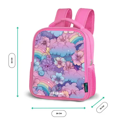 Illustratie van wolken, regenbogen en bloemen Kinderrugzak - Roze middel -productfoto_formaten