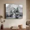 Hut - Grijs - Bergen - Mistig Textielframe zwart klein -sfeer3