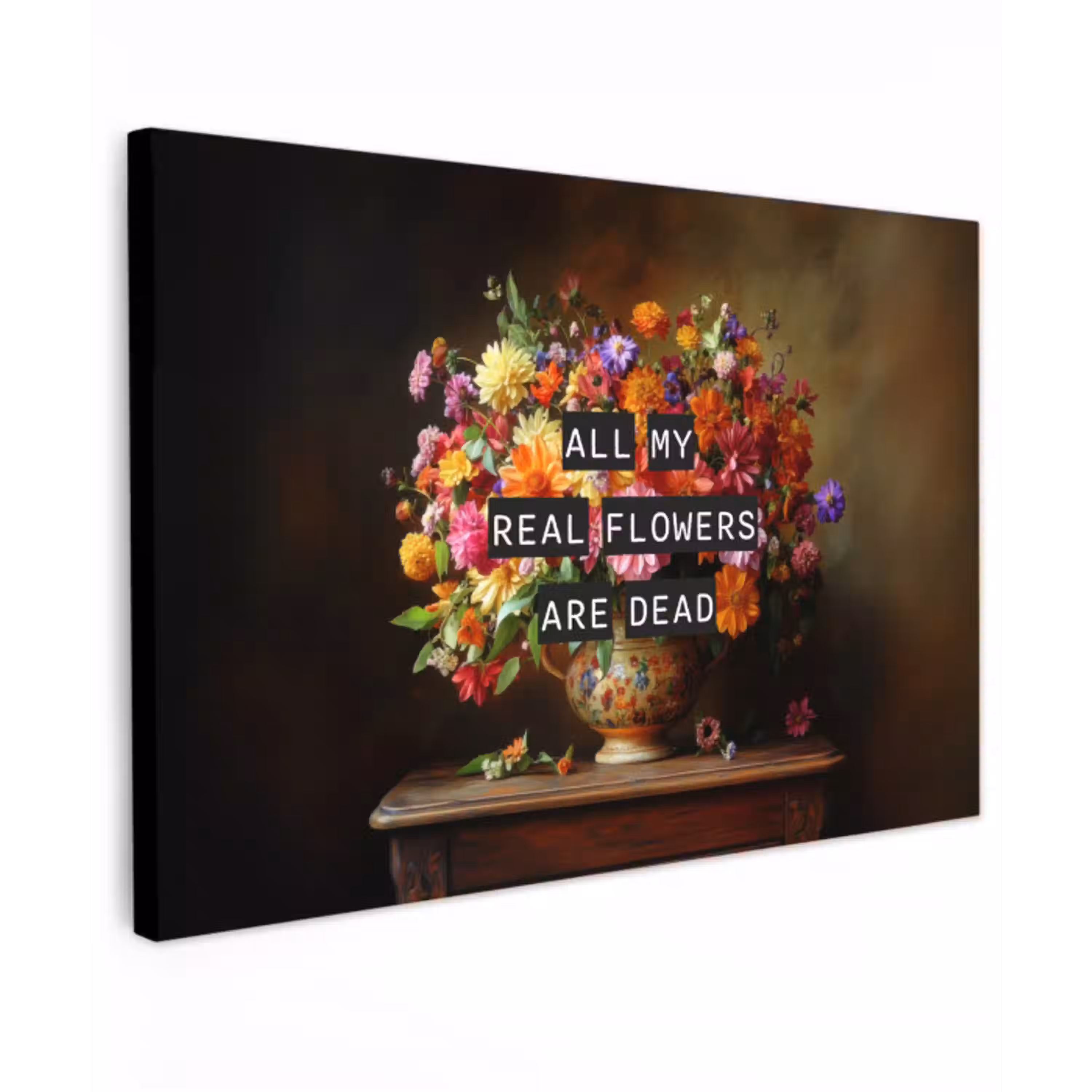 Kleur - Bloemen - Vintage - Bloemenvaas Tuinposter op houten frame 2 cm dik klein -3d