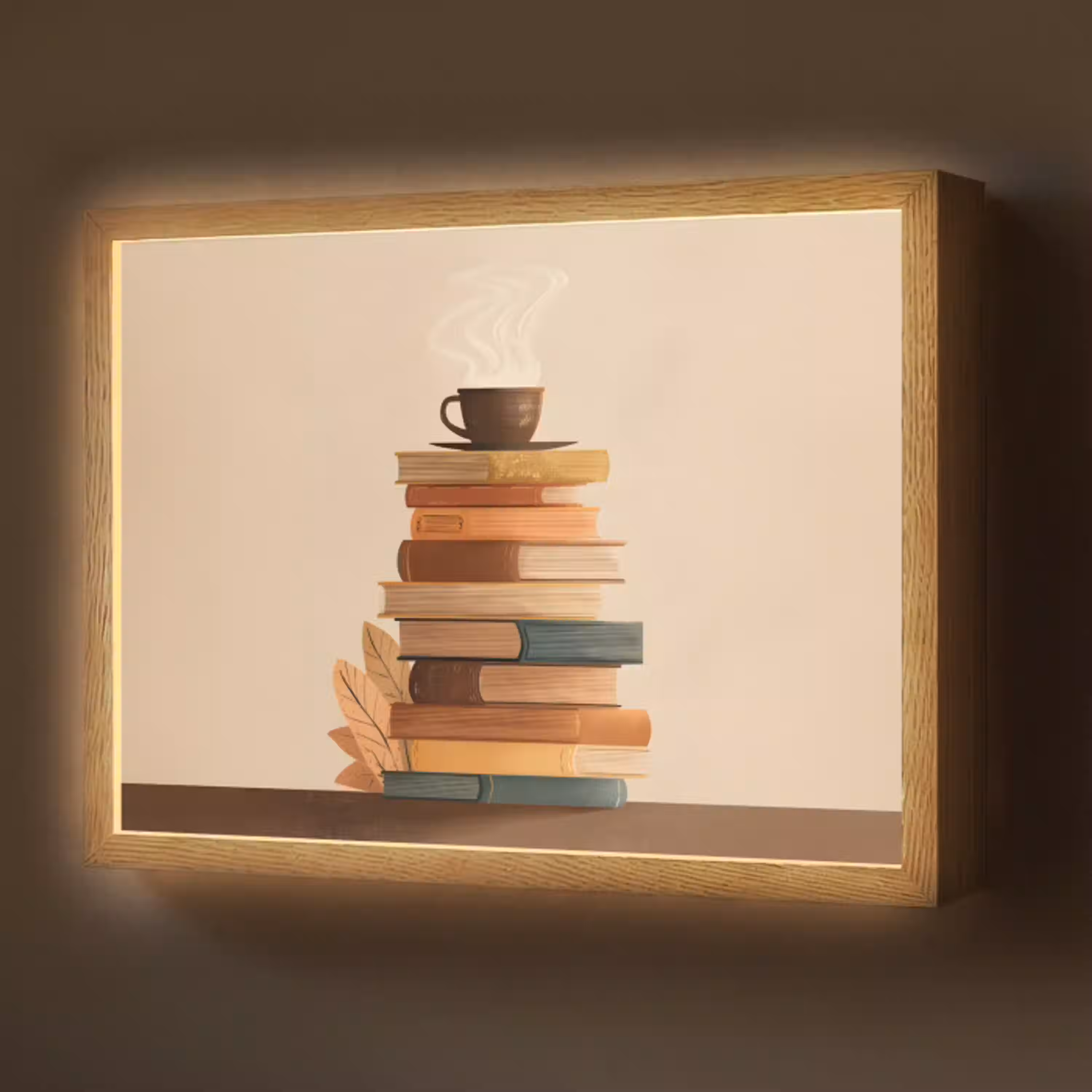 Boeken - Toren - Koffie - Beige Light Box met batterij (Wandlamp) middel -z3d_website