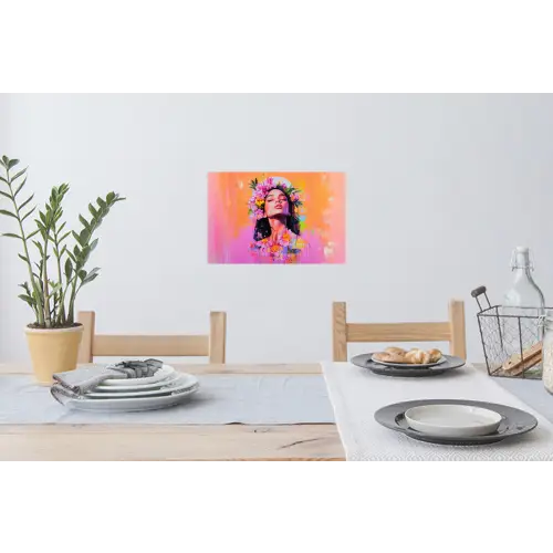 Portret - Bloemenkroon - Vrouw Muursticker klein -eettafel