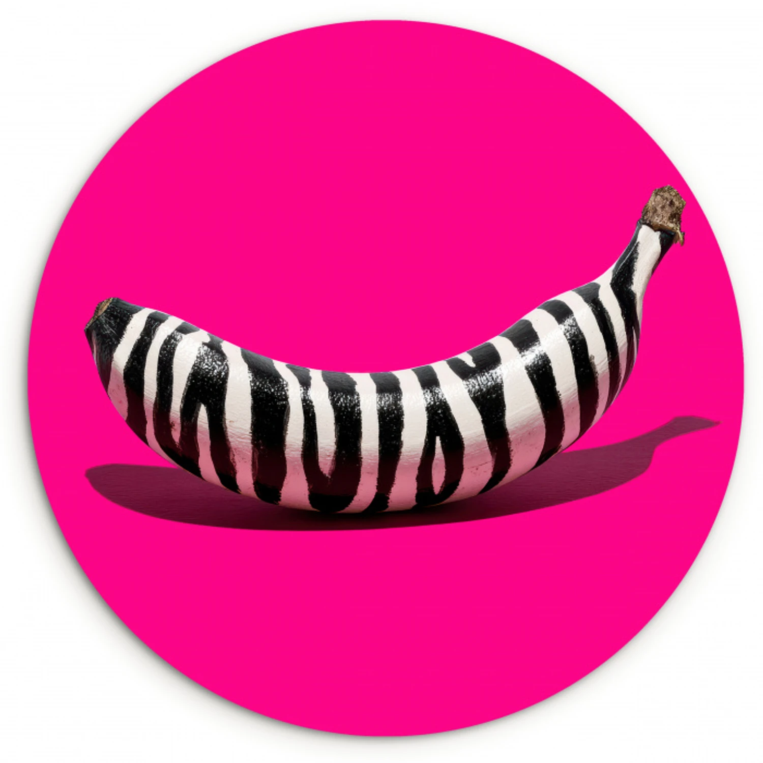 Banaan - Zebraprint - Roze Wandcirkel kunststof plaat 5mm dik klein -3d