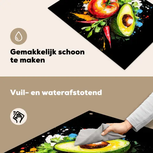 Tomaat - Avocado - Peper - Graffiti - Verf - Modern Inductie beschemer met haakjes klein -ky-schoon-nl
