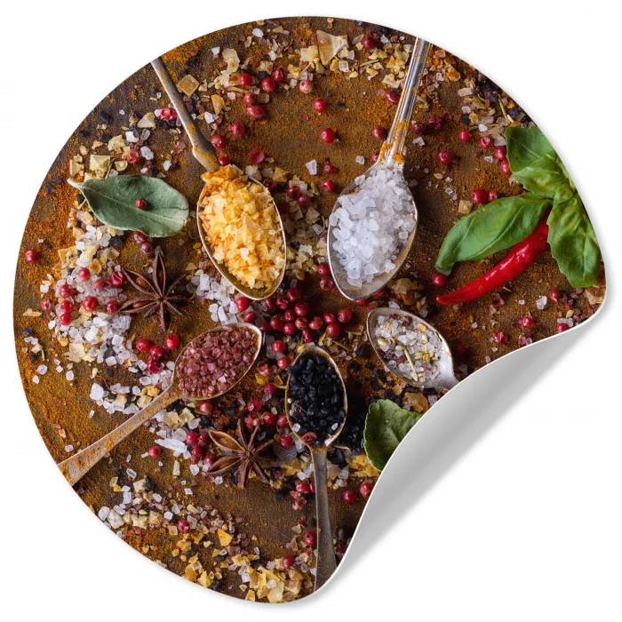 Specerijen - Kruiden - Lepels - Zout - Bruin - Keuken Wandcirkel behangsticker klein -3d