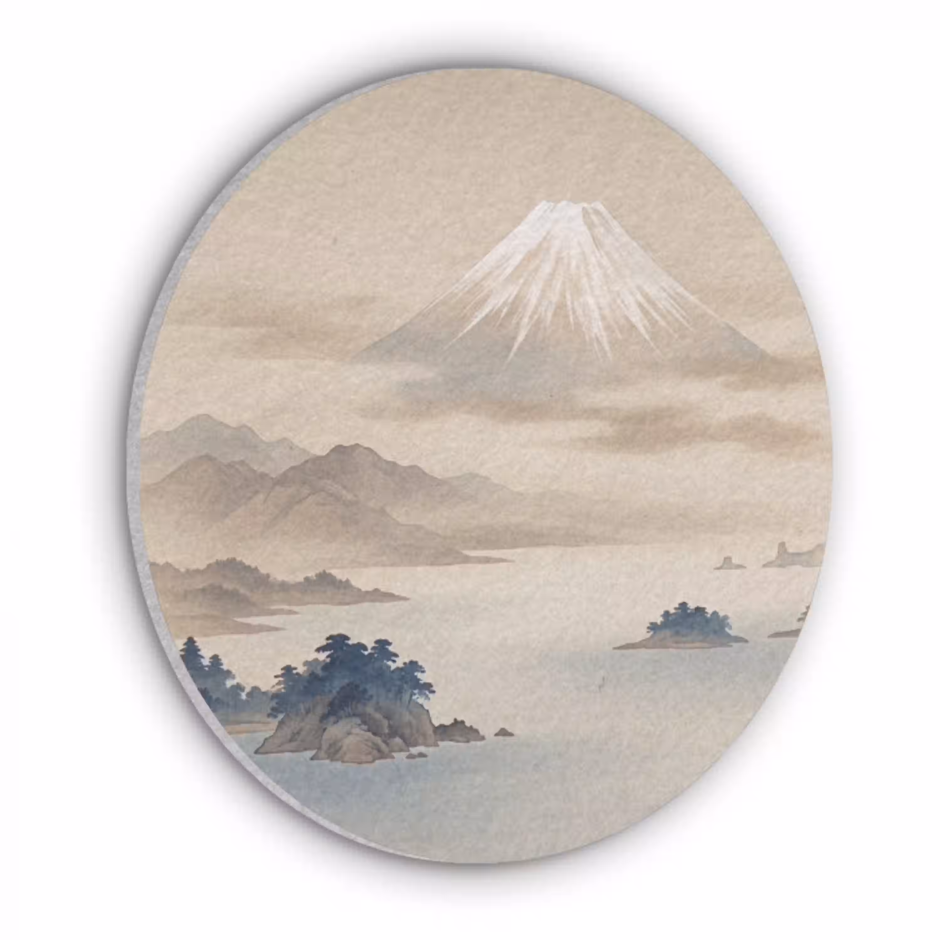 Japans - Landschap - Beige Akoestische PET Vilt - Rond klein -3d