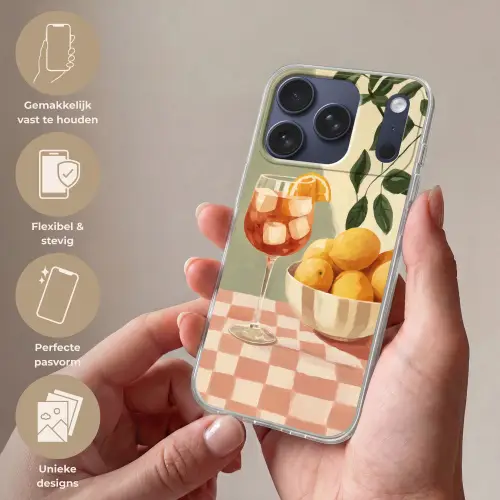 Citroenen - Glas - Tafelkleed - Geblokt Telefoonhoesje iPhone 17 Pro klein -sfeer3_NL