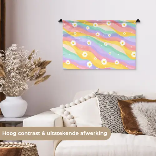 Madeliefjes - Kleurrijk - Pastel - Vrolijk Wandkleed katoen klein -sfeer1