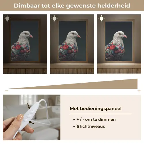Duif - Bloemen - Wit - Zwart Light Box met kabel (Tafellamp) klein -USP_dimbaarNL