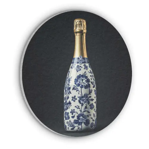 Champagne - Bloemen - Goud - Chique Akoestische PET Vilt - Rond klein -3d