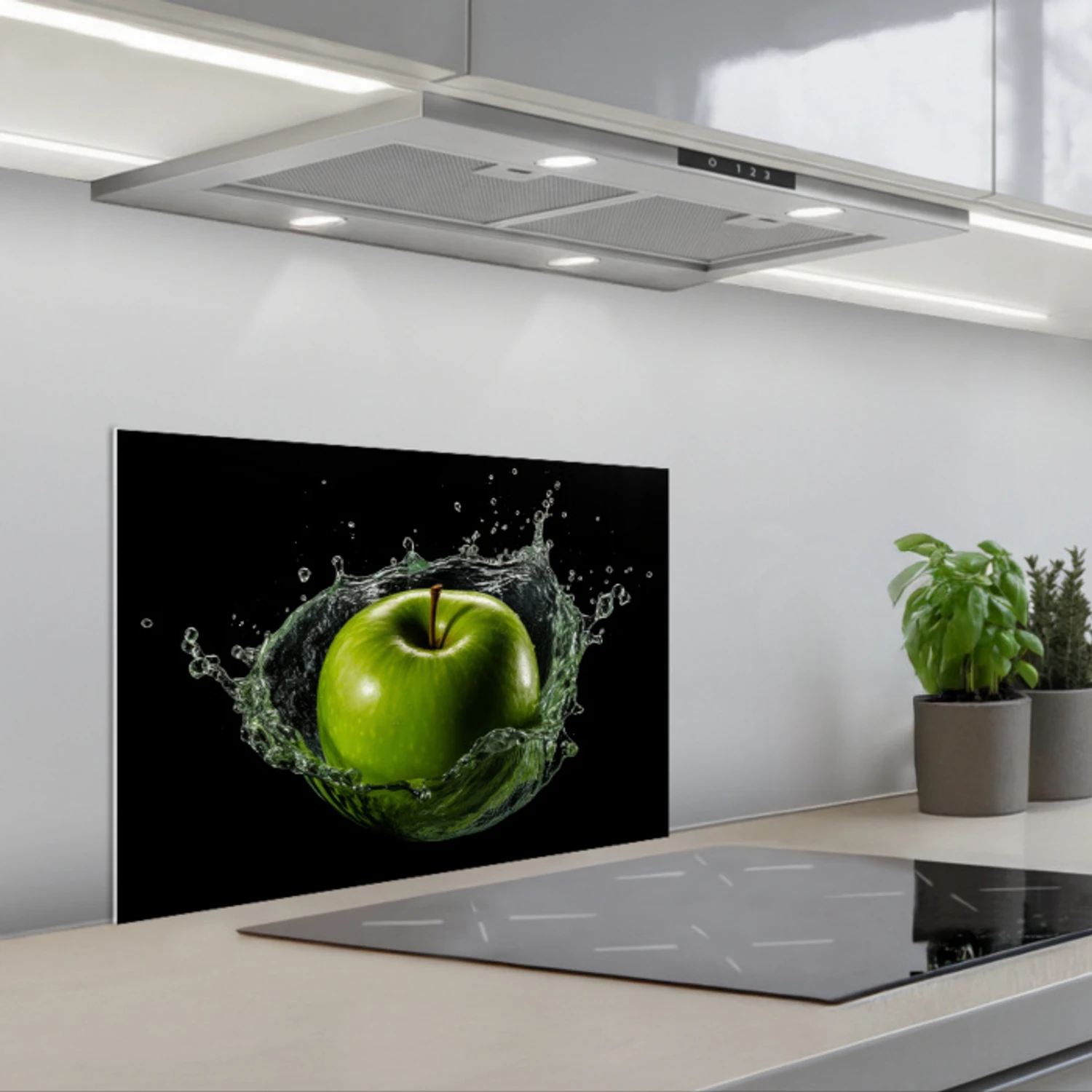 Appel - Groen - Fruit - Water - Zwart keuken achterwand spatscherm klein -3d_schuin