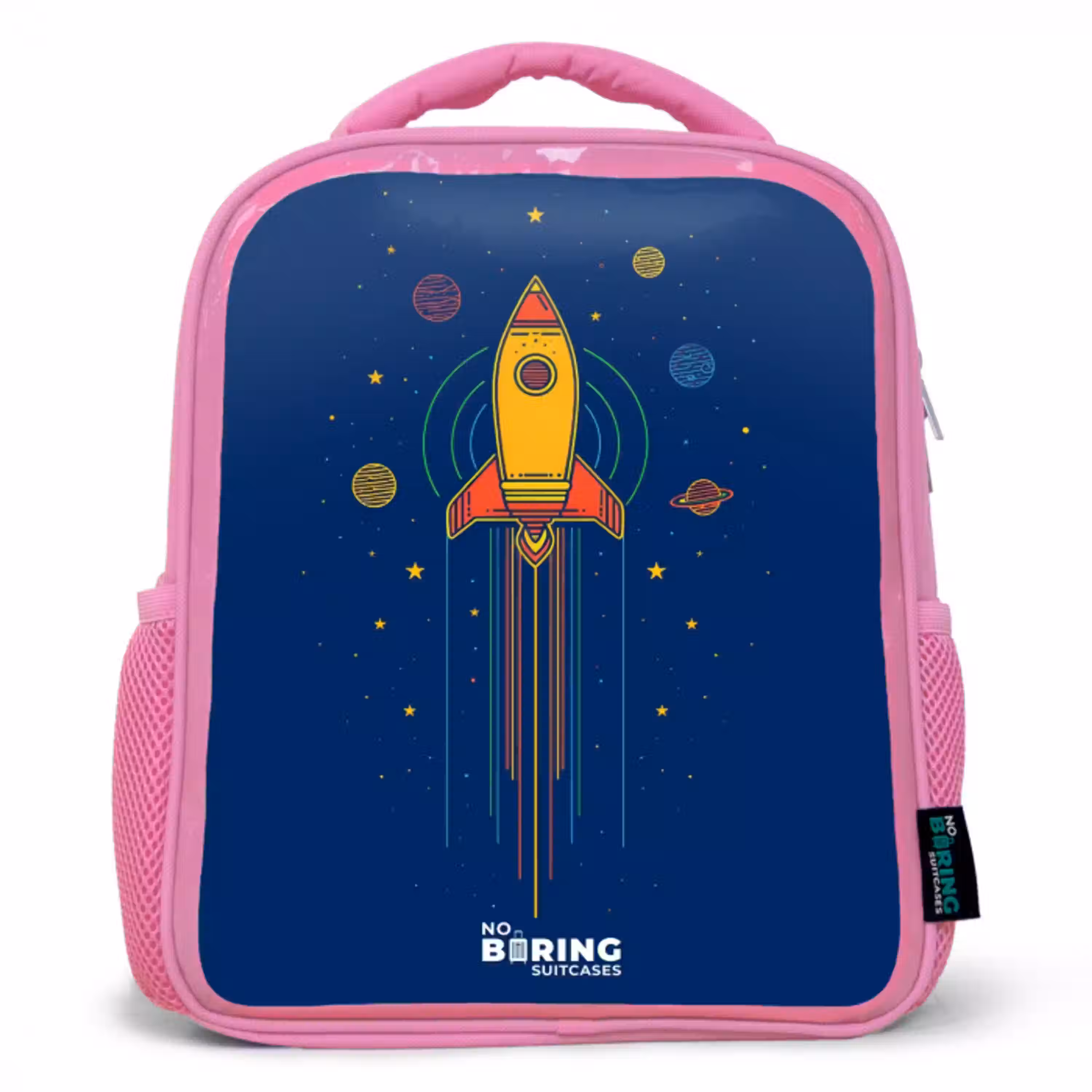 Raket - Planeten - Sterren Kinderrugzak - Roze middel -3d