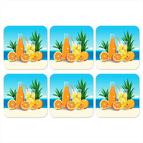Sinaasappels - Ijsblokjes -  Zee - Illustratie onderzetter kurk middel -3d