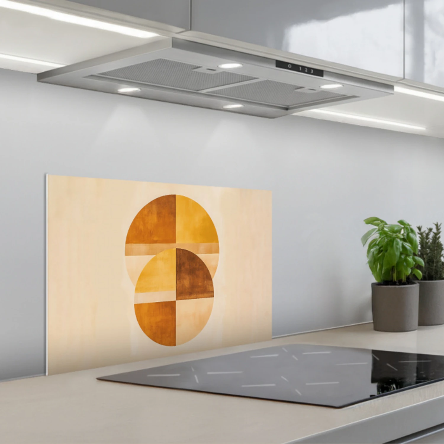 Cirkels - Geel - Minimalistisch keuken achterwand spatscherm klein -3d_schuin