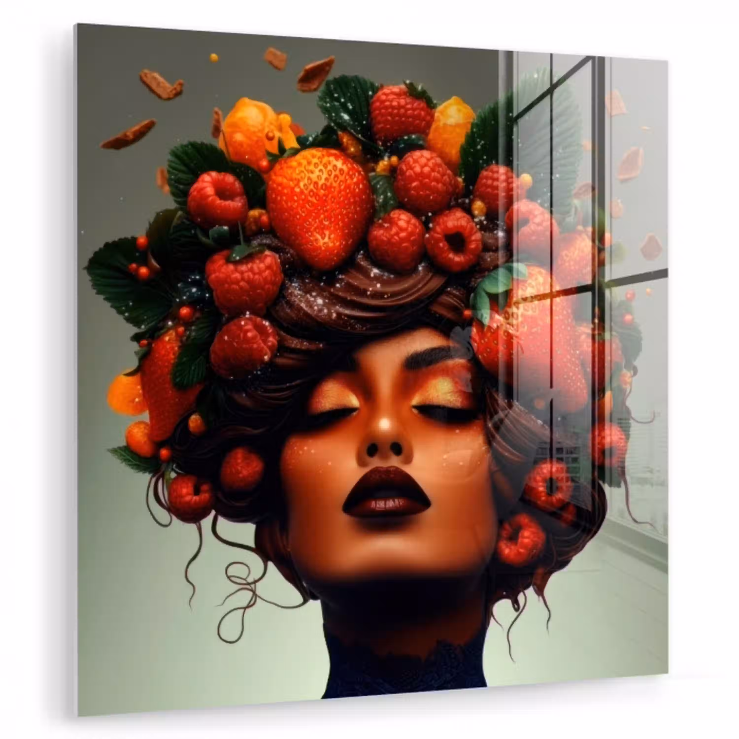 Vrouw - Chocolade - Frambozen - Aardbeien - Koekjes plexiglas 5mm klein -zzzproduct_nieuw
