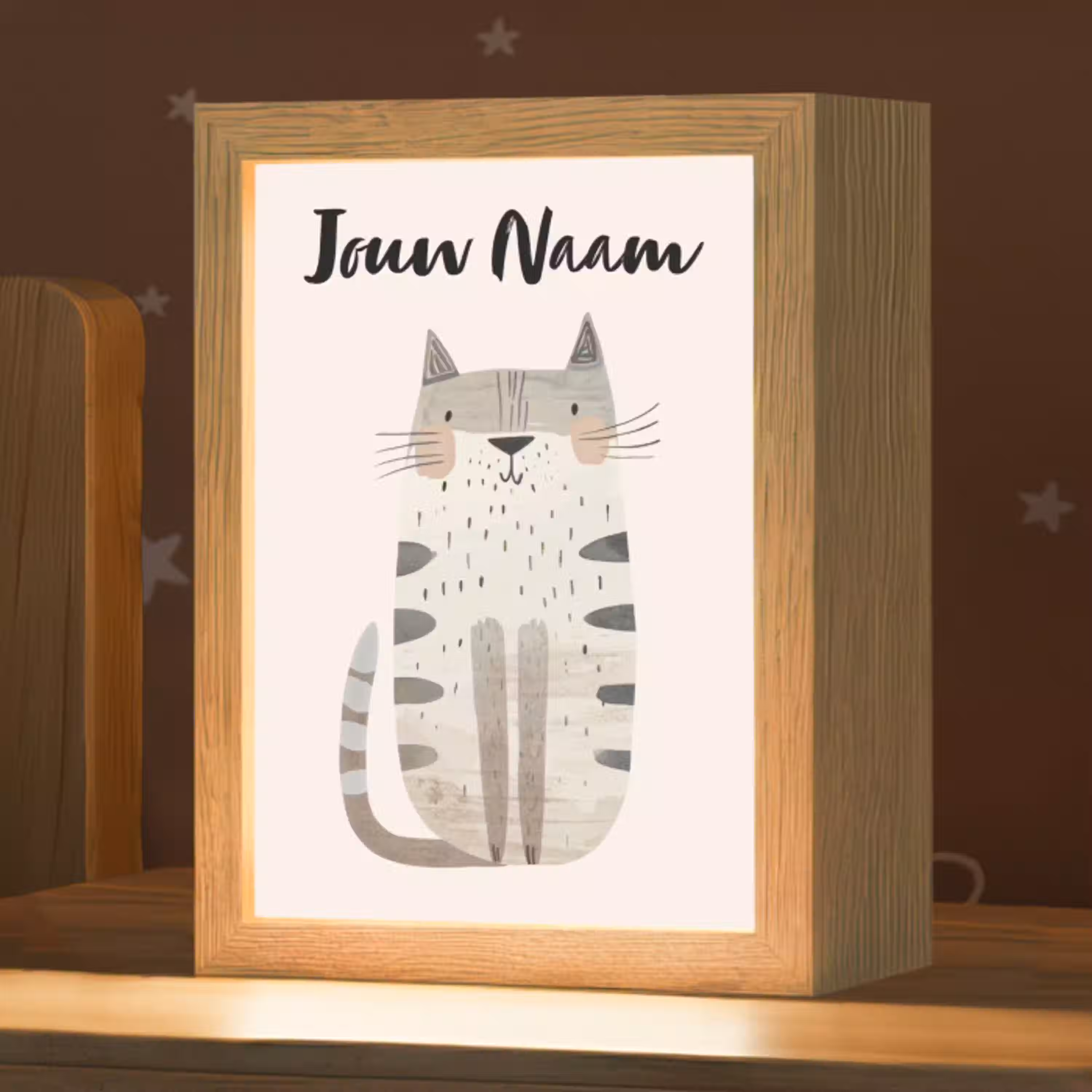 Kat - Dieren - Beige Light Box met kabel (Kinderlampje) klein -zzz_3d_website