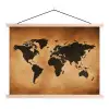 Wereldkaart - Bruin - Kaart textielposter latten blank klein -3d