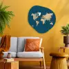 Wereldkaart - Donkerblauw - Beige Wandcirkel Organisch Plexiglas middel -sfeer4
