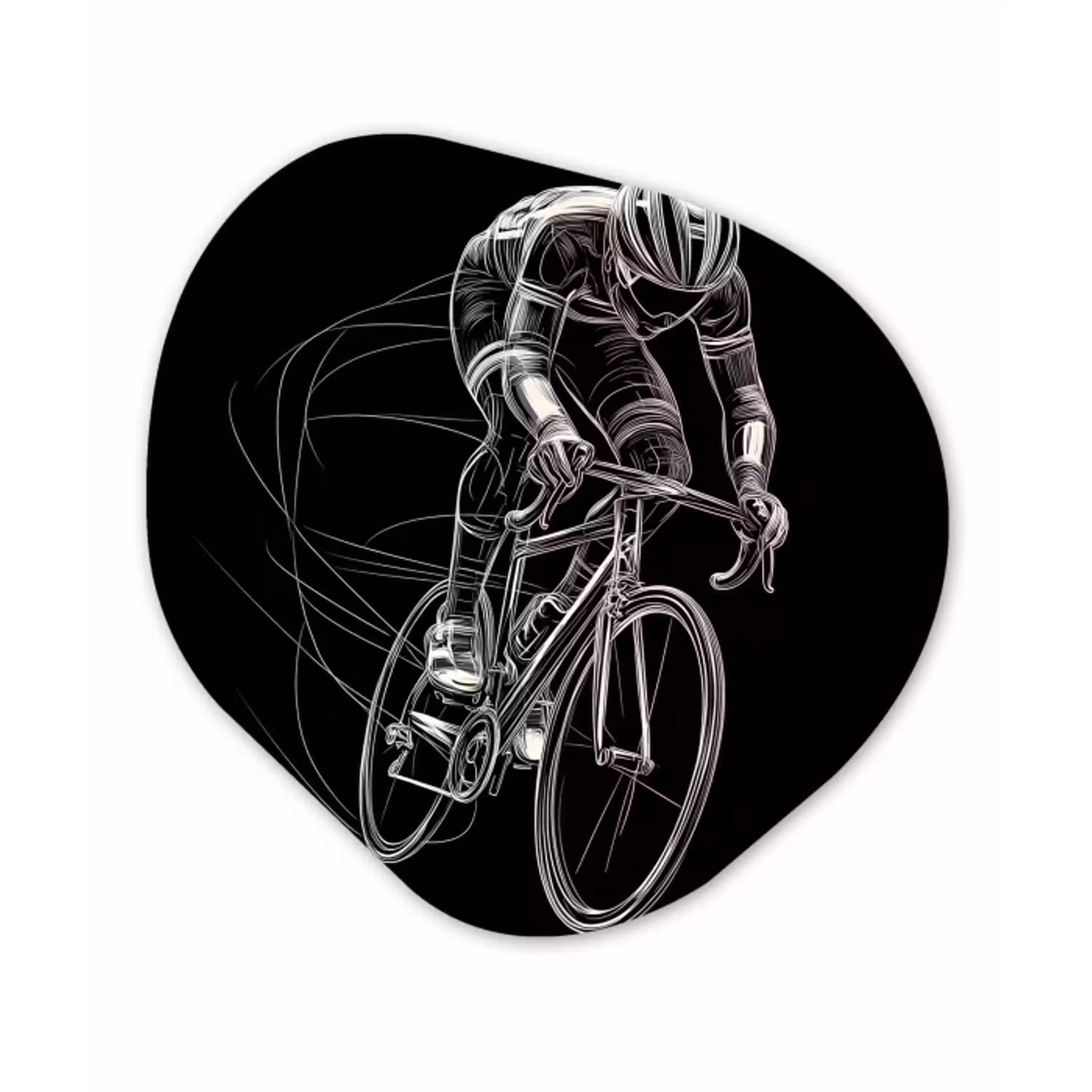 Lijntekening - Wit - Wielrennen - Snelheid Wandcirkel Organisch Forex 3mm klein -3d