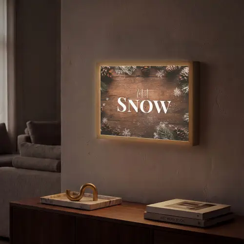 Sneeuw - Houtlook - Quote - Let it snow Light Box met batterij (Wandlamp) middel -sfeer1