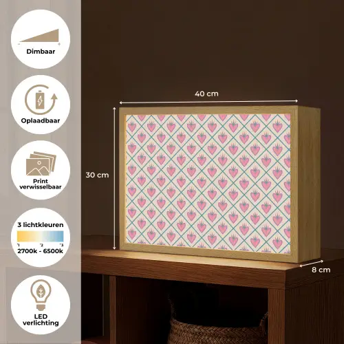 Retro - Ruit - Hartjes - Patroon Light Box met batterij (Wandlamp) middel 907 -USP_websiteoverzichtNL
