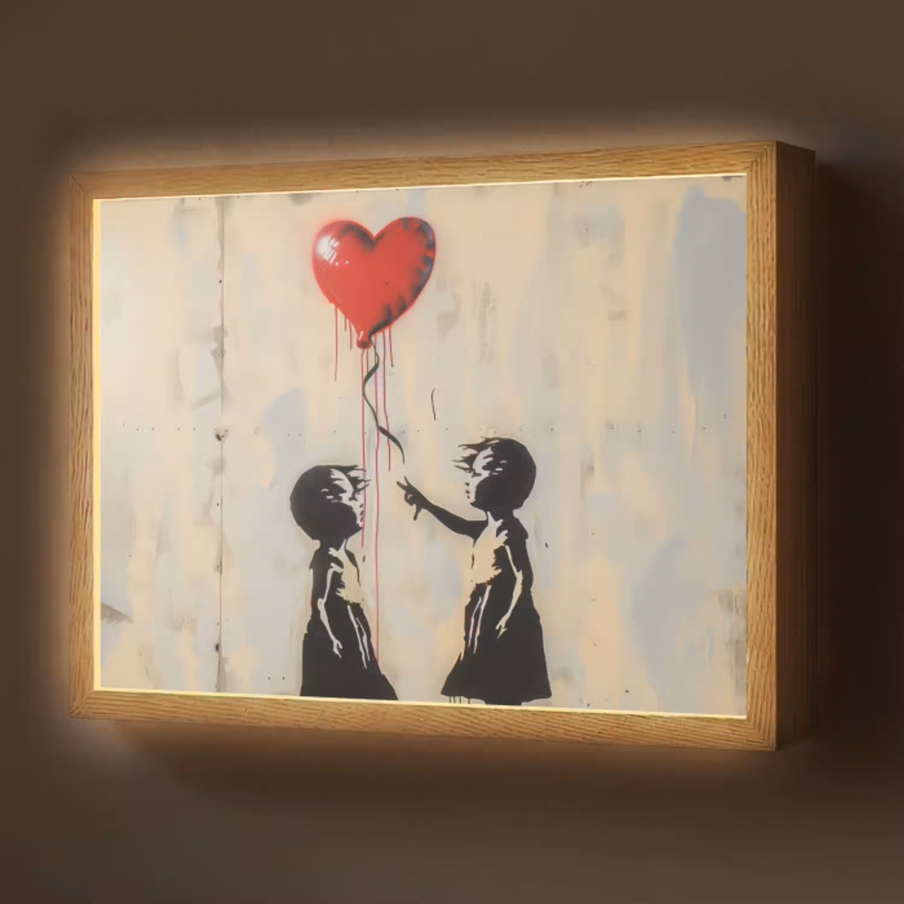 Street art - Banksy - Ballon - Graffiti - Hart Light Box met batterij (Wandlamp) middel -z3d_website