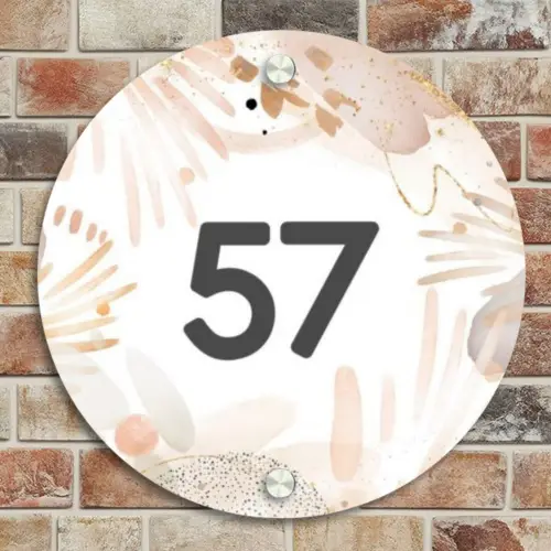 Abstract beige - Traditioneel Naambord Rond klein -sfeer2