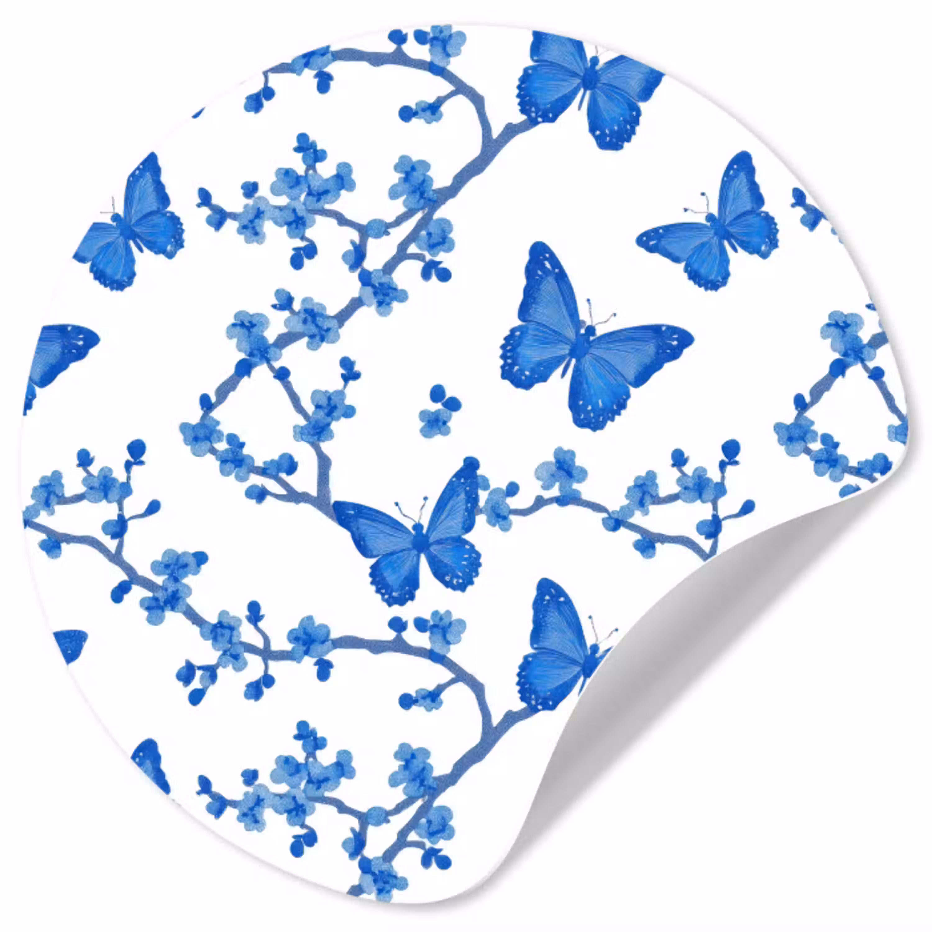 Vlinder - Bloemen - Blauw Wandcirkel behangsticker klein 186 -3d