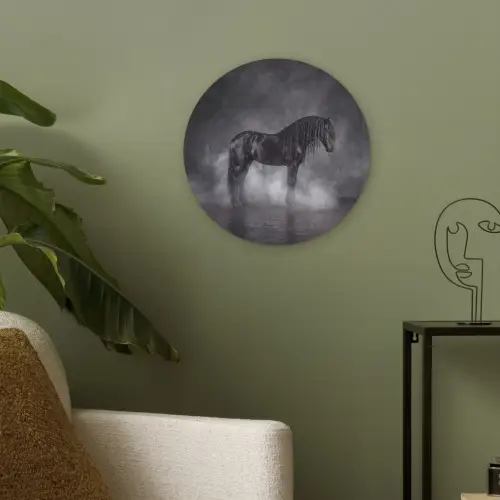 Paard - Magisch - Zwart Akoestische PET Vilt - Rond klein -sfeer2