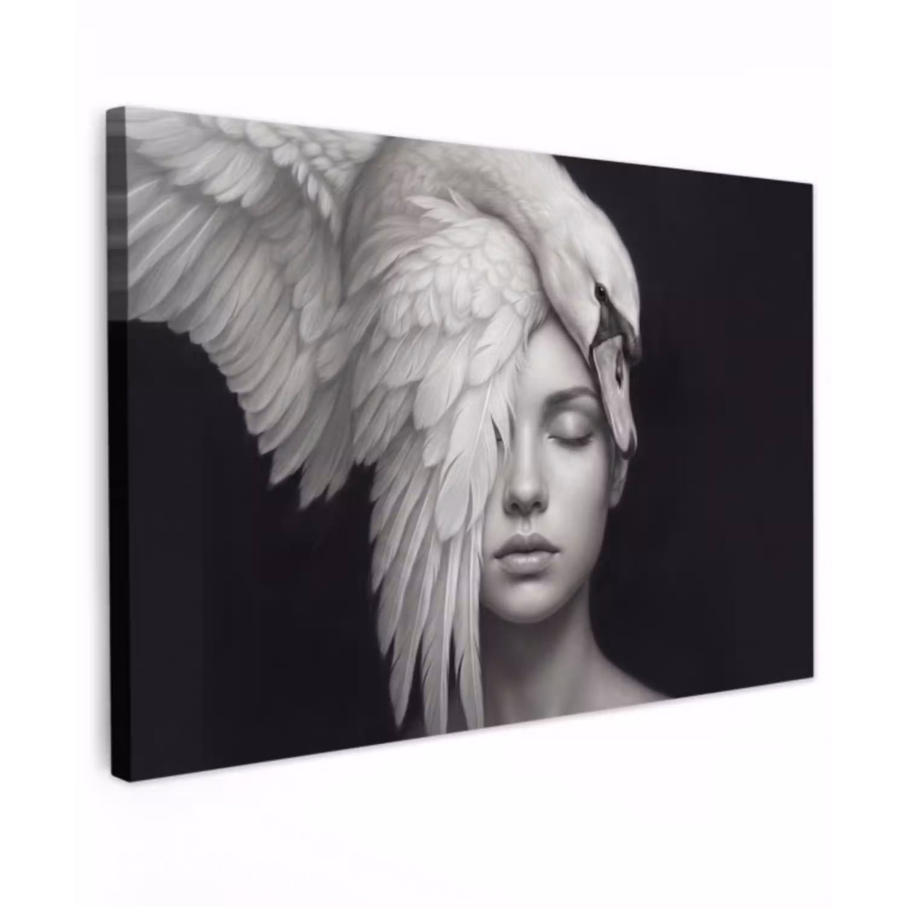 Portret - Zwaan - Zwart - Wit canvas 2cm klein -z3d