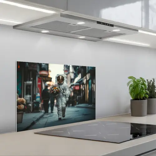 Boeket - Bloemen - Kleurrijk - Astronaut keuken achterwand spatscherm klein -3d_schuin