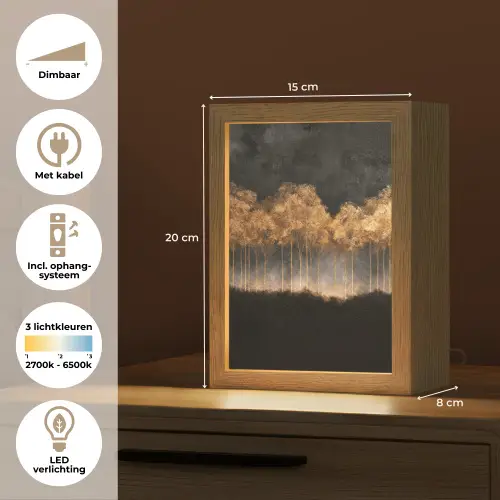 Gouden Bomen in Mistig Landschap Light Box met kabel (Tafellamp) klein -USP_NL