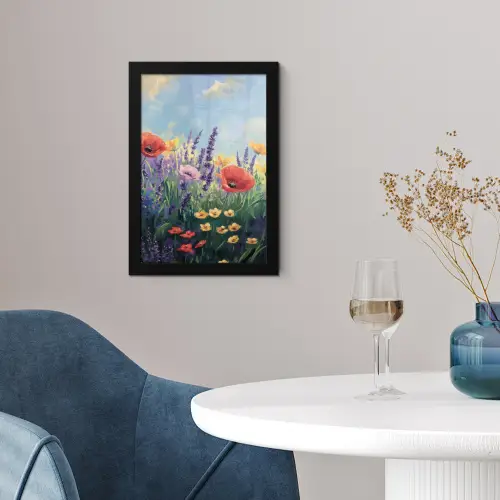 Weide - Bloemen - Kleurrijk fotolijst zwart zonder passe partout klein -sfeer4