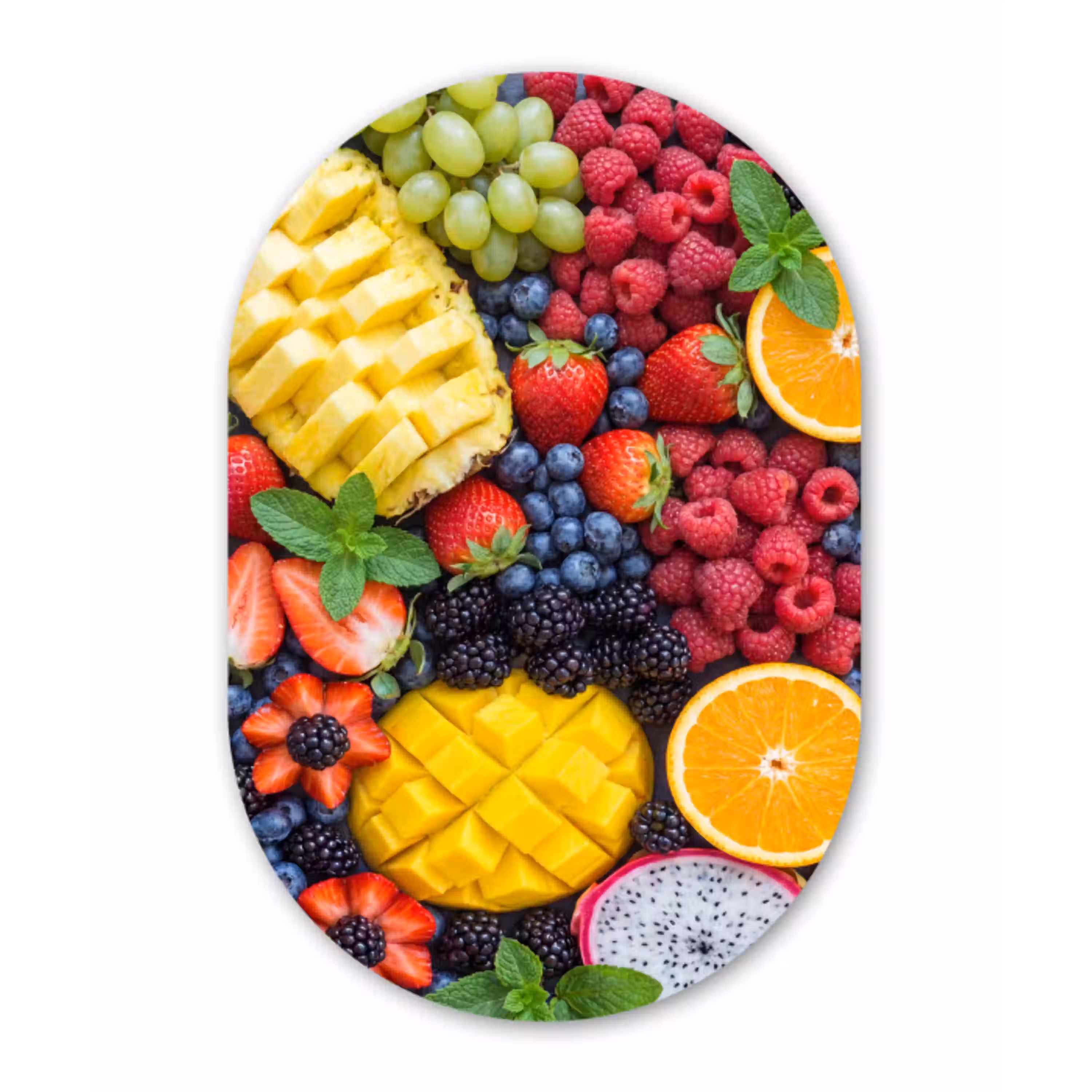 Fruit - Vers - Kleurrijk - Eten Wandcirkel Ovaal Aluminium middel -3d