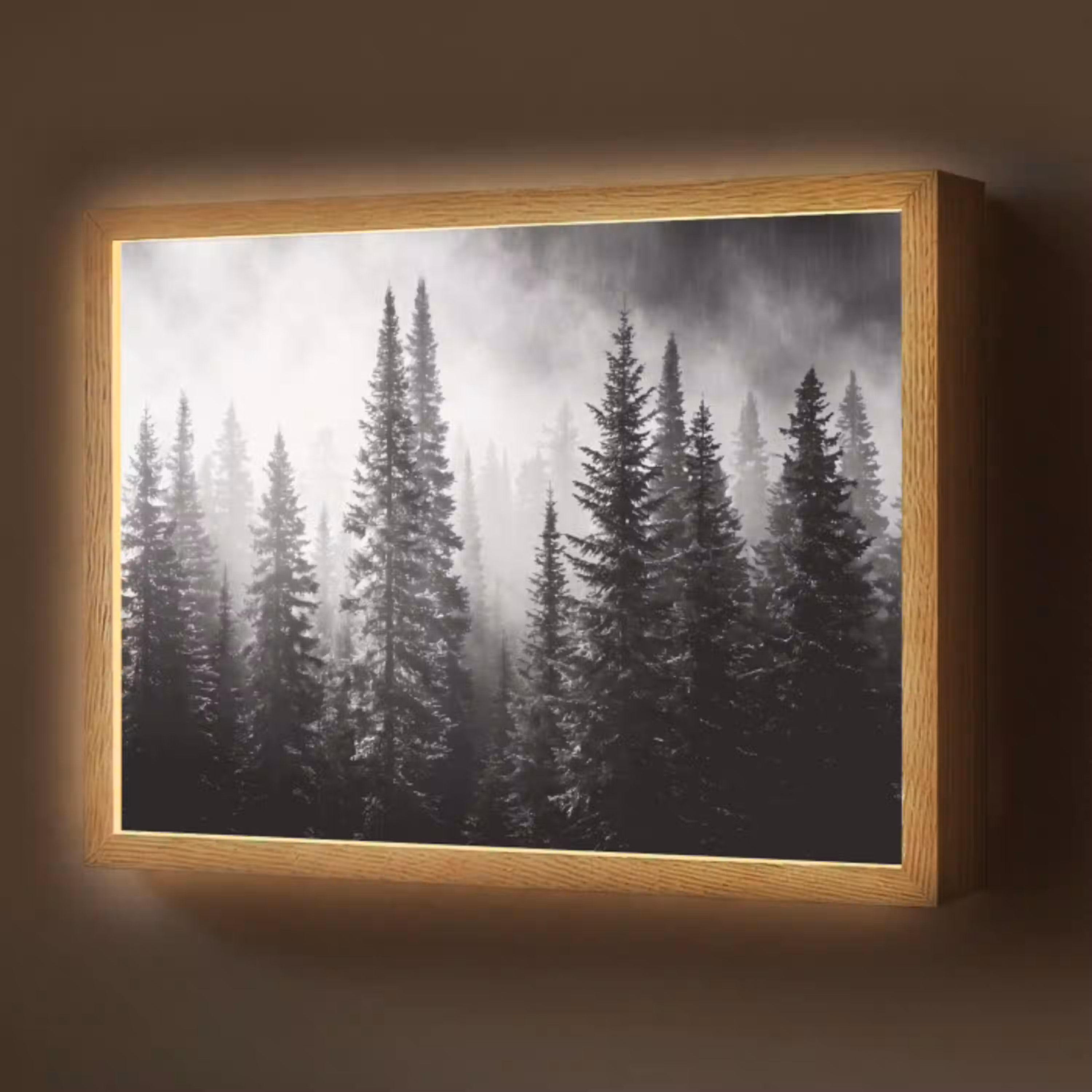 Bos - Mist - Winter - Monochroom - Natuur Light Box met batterij (Wandlamp) middel -z3d_website