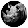Dieren - Neushoorn - Zwart - Wit - Portret Wandcirkel kunststof plaat 5mm dik klein -3d