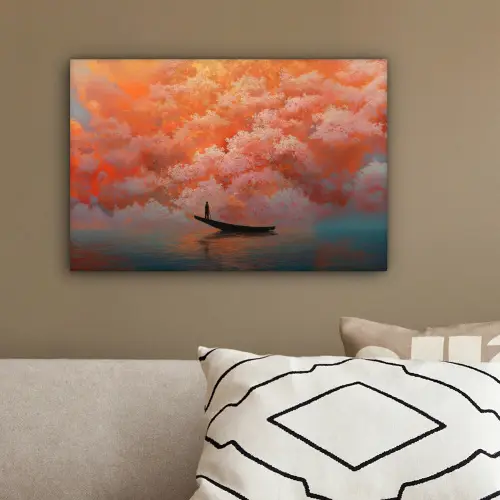 Zee - Boot - Wolken - Oranje canvas 2cm klein -sfeer3