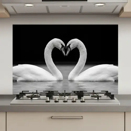 Zwanen - Hart - Zwart - Wit keuken achterwand spatscherm klein -3d_website