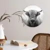Schotse hooglander - Mist - Zwart - Wit Wandcirkel kunststof plaat 5mm dik klein -sfeer4