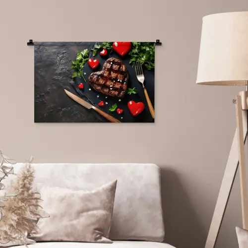 Steak - Hart - Bestek Wandkleed katoen klein -sfeer4