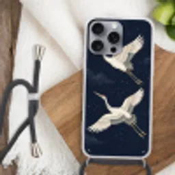Kraanvogels - Nachthemel - Blauw Hoesje iPhone 16 Pro Max met koord klein -sfeer4