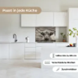 Schotse hooglander - Zwart - Wit - Hout keuken achterwand 2 middel -sfeer4_DE